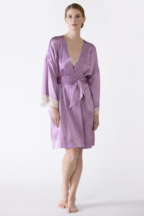 Nk Imode Gardenia Lace Trim Short Silk Kimono